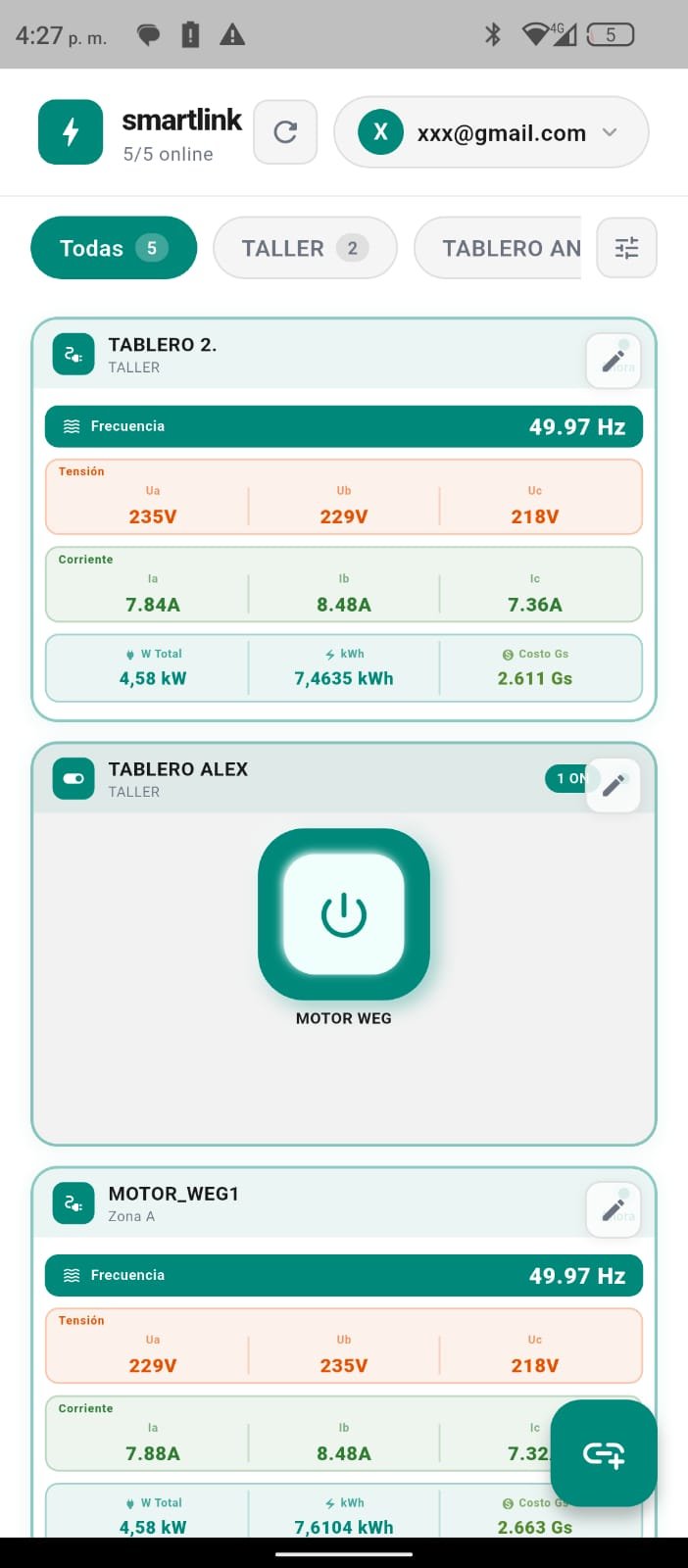 Interfaz principal de Smart Link con tableros y motores